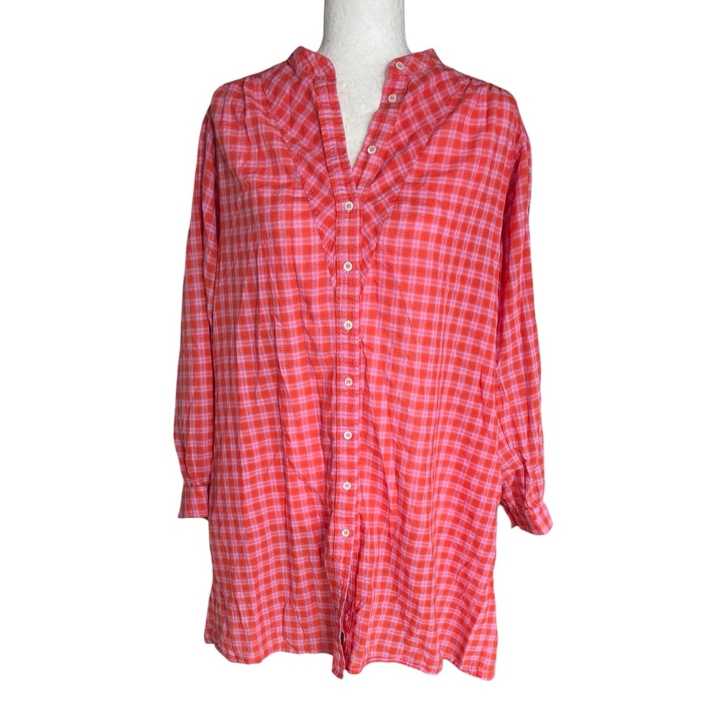 XIRENA Winnie Orange & Pink Plaid Gingham Print Button Front Mini Dress - S